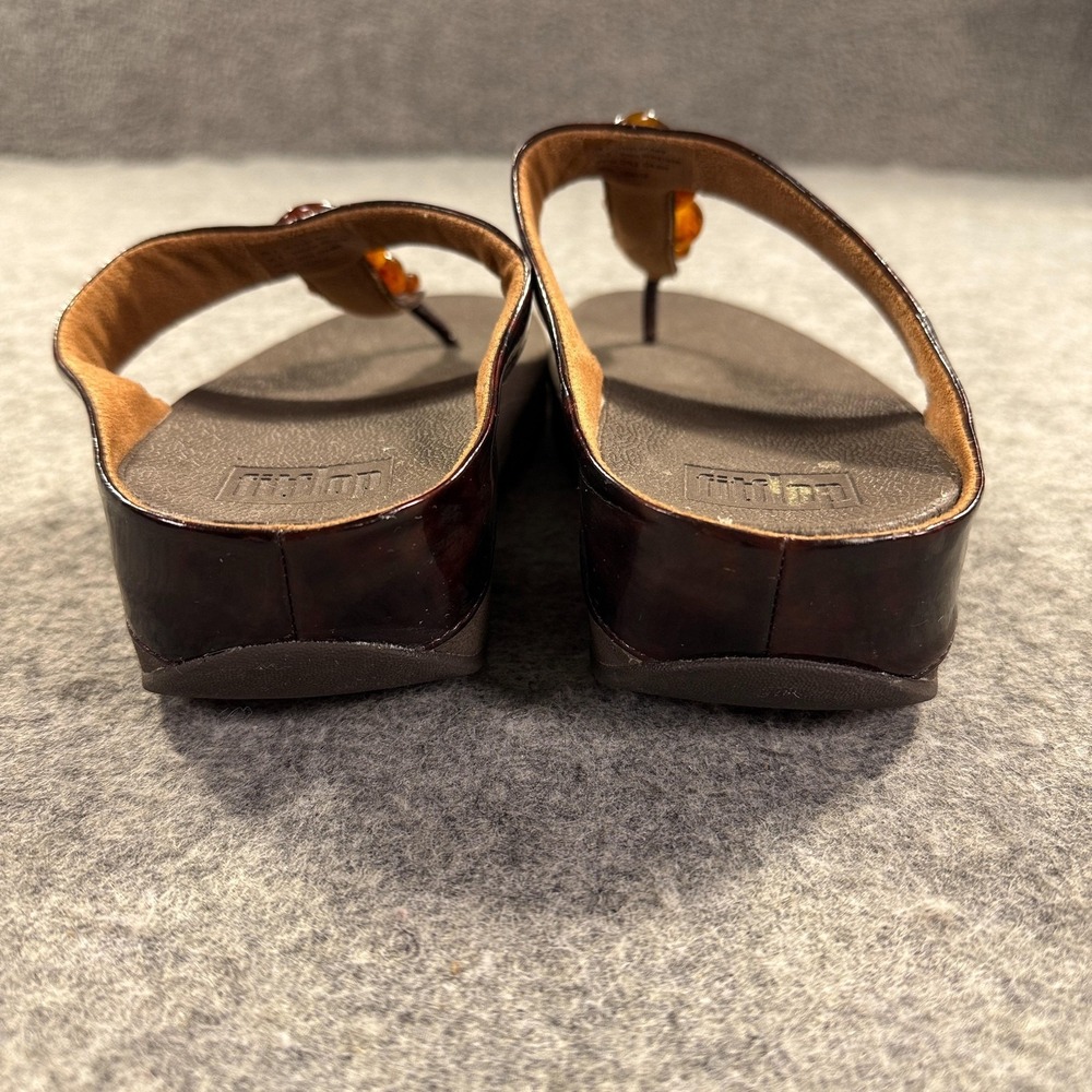 FitFlop Sandals Shoes Womens Size 9 Brown Thong Wedge Comfort Chain Slip On - Picture 6 of 10